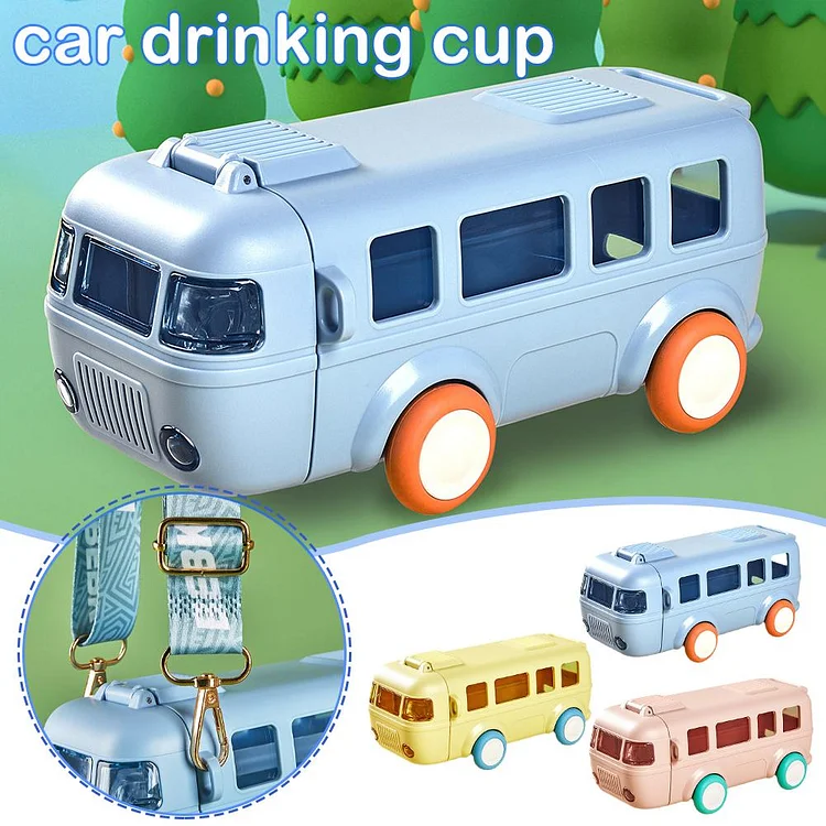 500ML CARTOON CHILDREN'S BUS CAR SHAPE STRAW WATER BOTTLE STUDENT SLING WATER DRINKING CUP MOTHER AND BABY MUG 【Cost-effective&amp;The second one only HK$150】