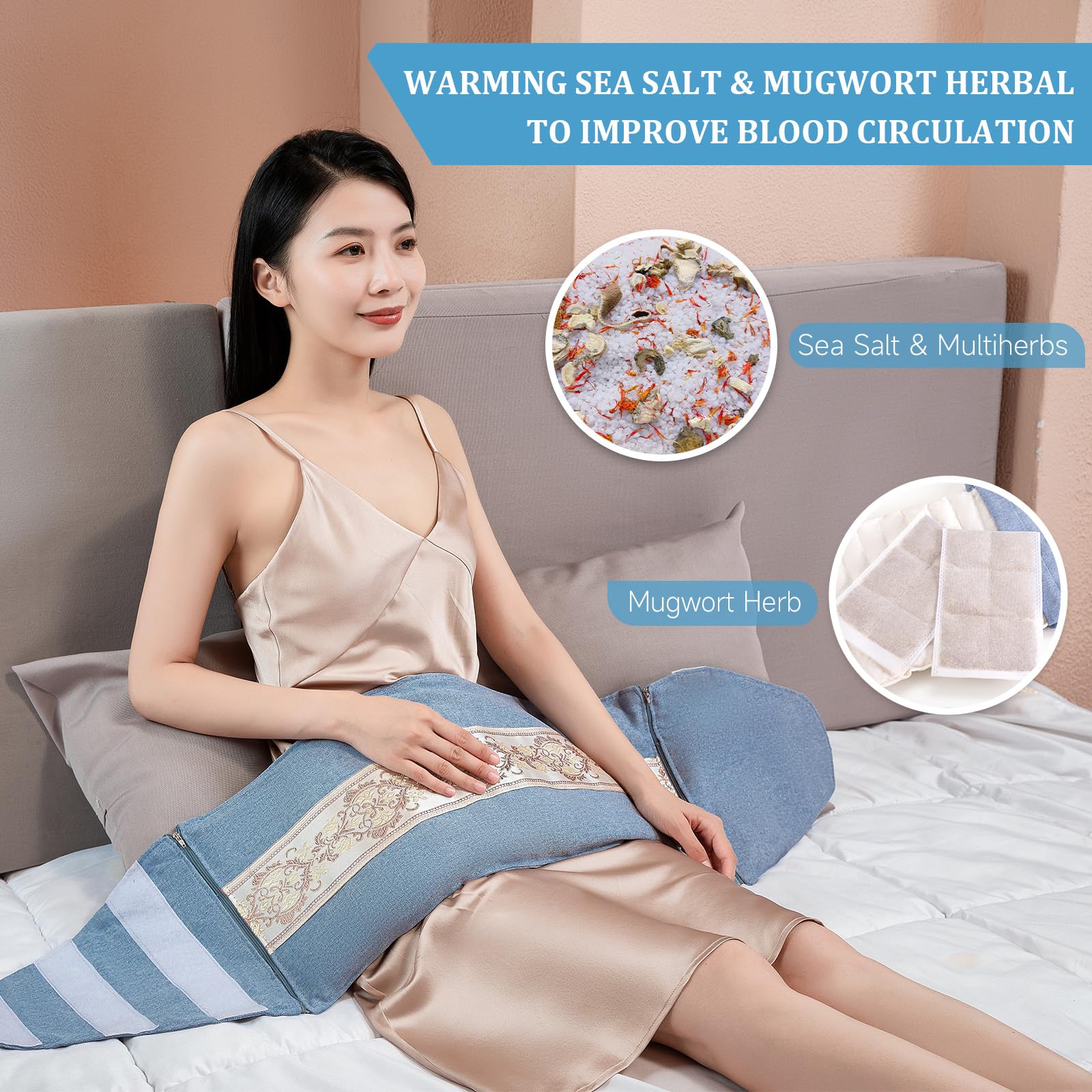 Heating Pad for Back Pain Cramps Relief - Extra Large Weighted Electric Sea Salt Hot Heated Pad with Moxibustion - 9 Heat Settings, Auto Shut Off, Machine Washable, 10&quot; X 48&quot;, 6 Lbs