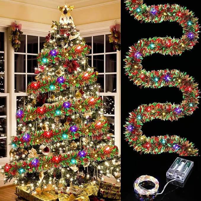 【BUY 1 FREE 1】Christmas Tinsel Garland with LED Lights