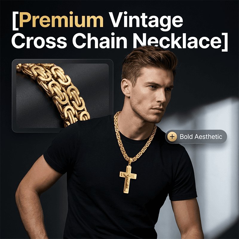 Men's Vintage Chain Necklace with Cross Pendant